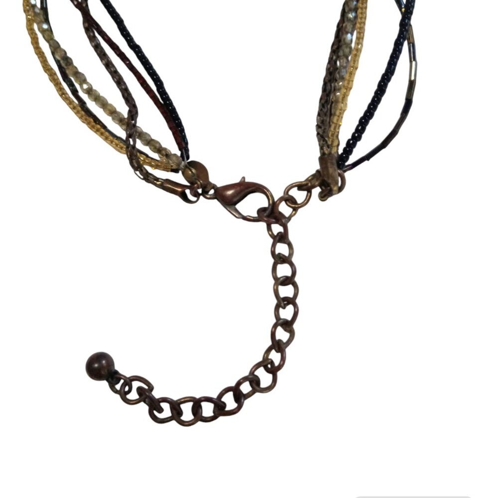Chico's multi strand rhinestone & bronze tone mosaic beaded necklace - Picture 7 of 11